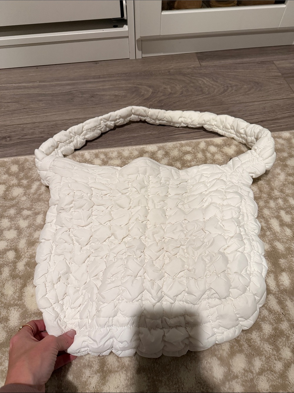 Quilted White Shoulder Bag - Soft Padded Women's Handbag